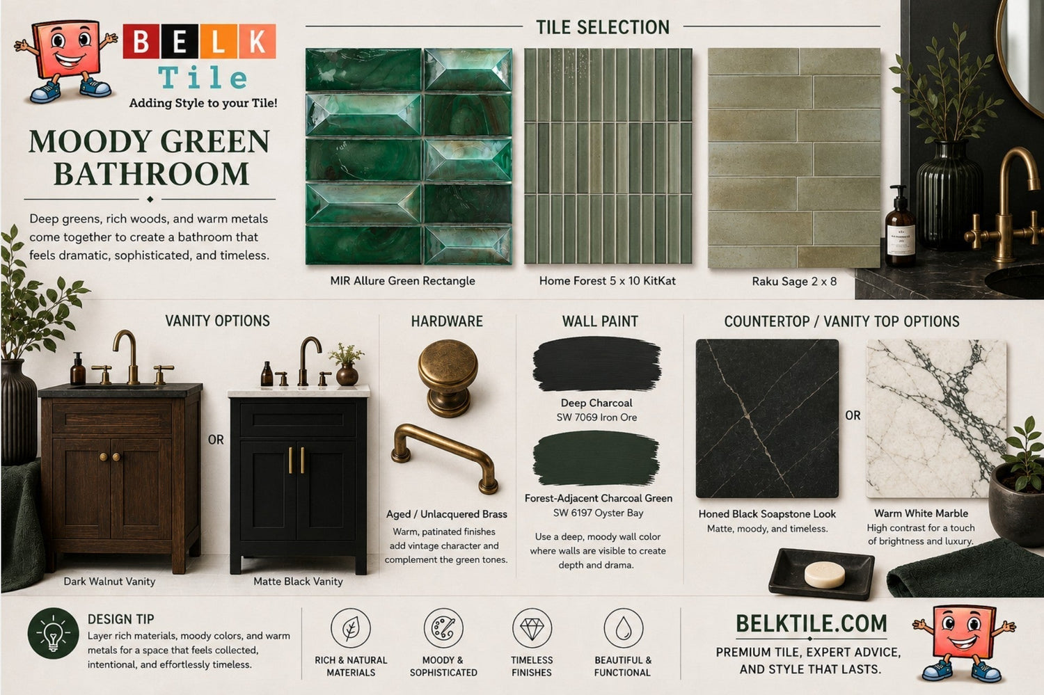 Moody Green Bathroom by Mike Belk at BELK Tile