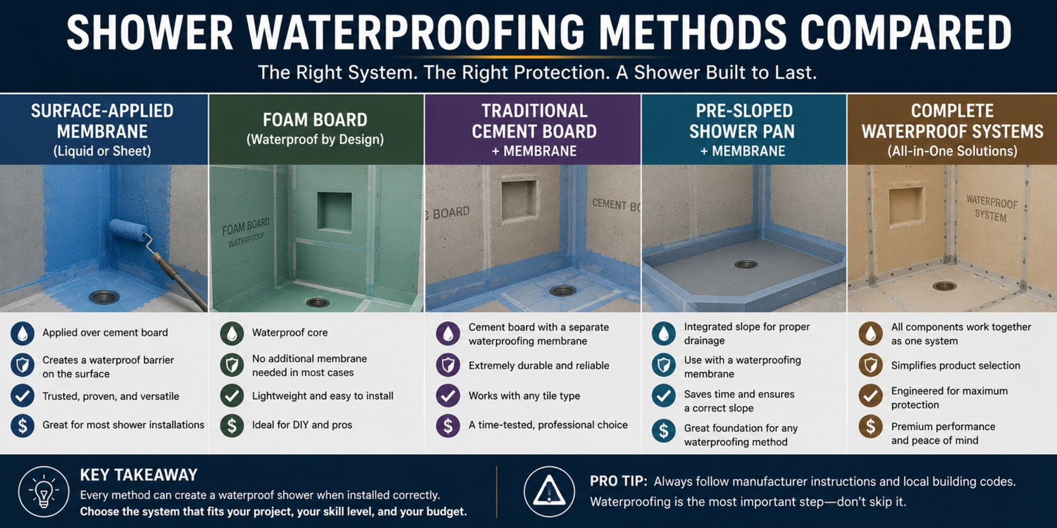 Shower Waterproofing methods compared by Mike Belk with BELK Tile