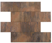 Antique copper 3x6 flat subway metal tile, matte brown finish, kitchen backsplash and fireplace