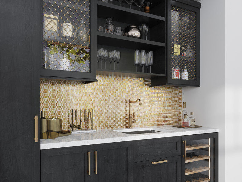 Glamour Series Picket Gold APK-01 mosaic glass tile kitchen backsplash install