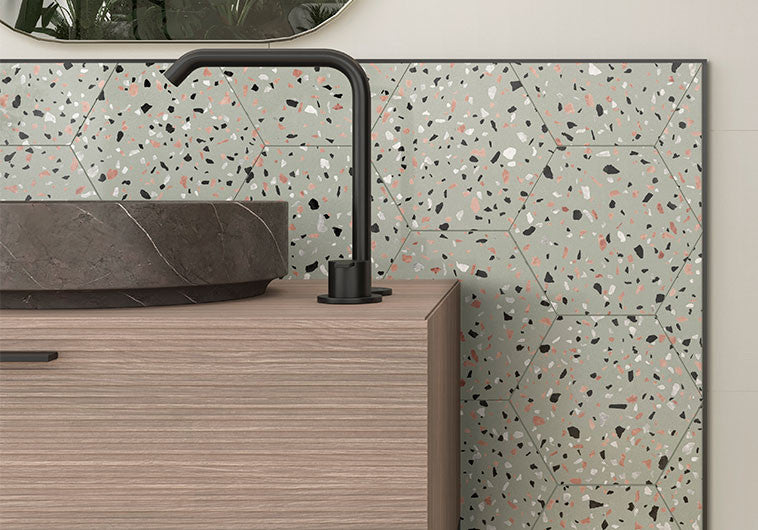 Abstract Series Hexagon Floor Tile ABS-6002 Abstract Salvia Room Scene