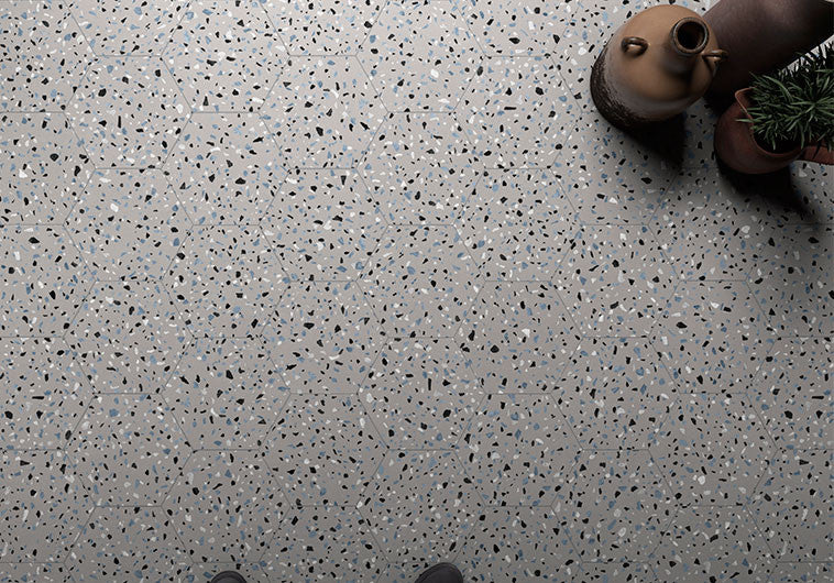 Abstract Series Hexagon Floor Tile ABS-6004 Abstract Gray Room Scene