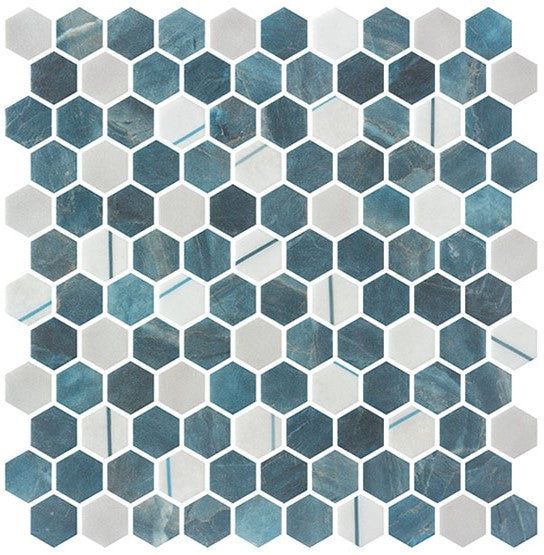 Aragon Hills AGH-5411 Qassle Blu recycled glass tile mosaic hexagon