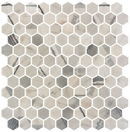 Aragon Hills AGH-5414 Python Haze recycled glass tile mosaic hexagon