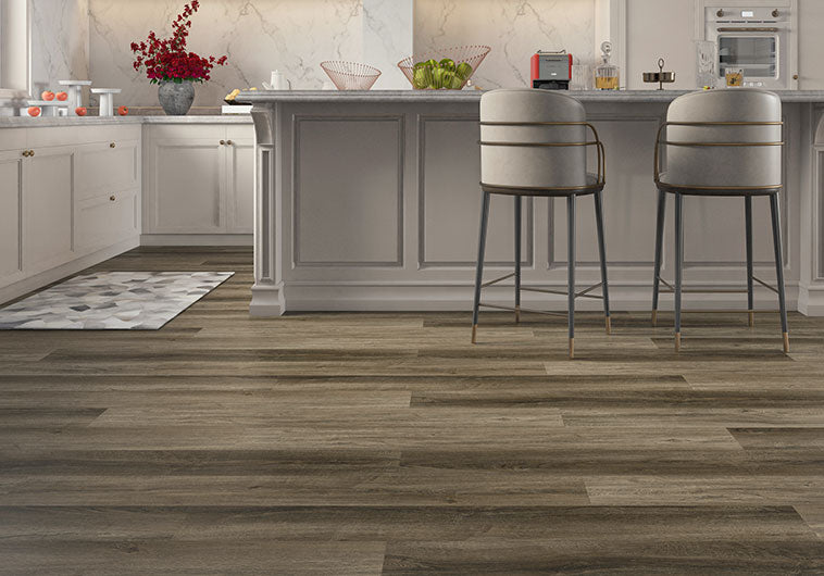 Arvora LVT London Oak ARLVT-1002 7 x 48 Kitchen Flooring installation large island