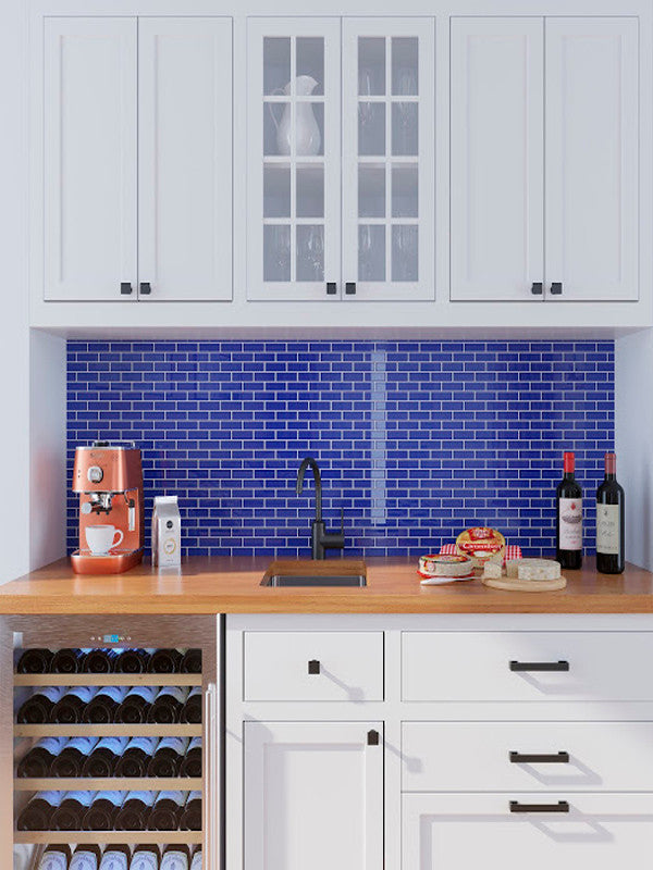 Mir Mosaic BR-012 Cobalt Blue 1 x 3 wet bar subway tile mosaic