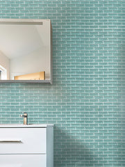 Mir Mosaic BR-041 Aqua 1 x 3 subway tile mosaic bathroom accent wall