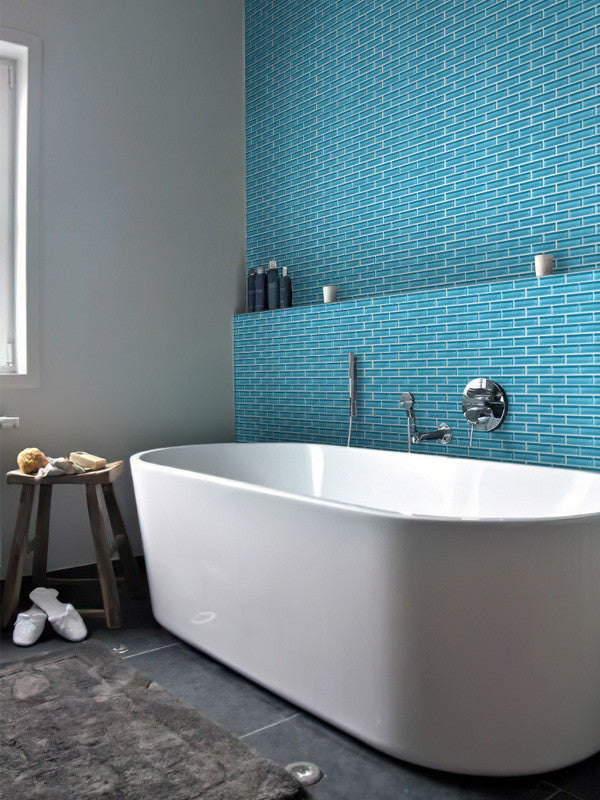 Mir Mosaic BR-041 Aqua 1 x 3 subway tile mosaic tub wall