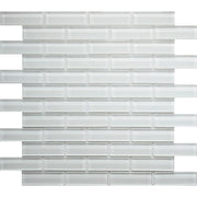 Mirage White glossy glass subway mosaic tile sheet, mesh mounted, for kitchen backsplash and shower walls