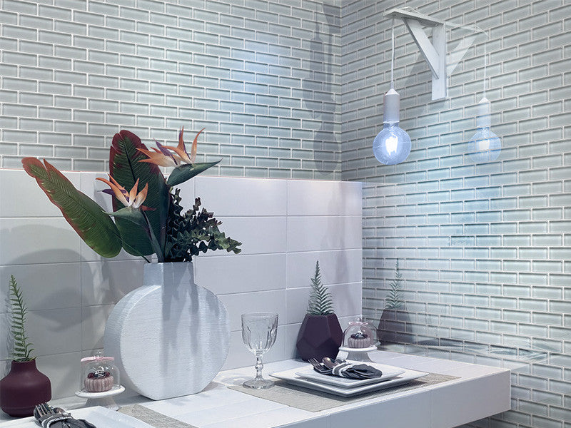 Mir Mosaic BR-092 Gray Cloud 1 x 3 subway tile mosaic eat at kitchen bar
