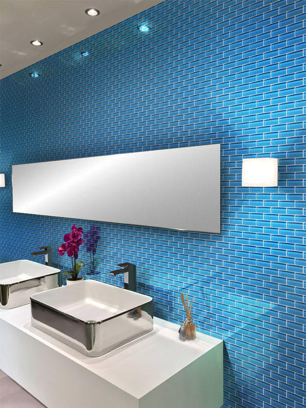 Mir Mosaic BR-143 Laguna 1 x 3 large bathroom sink subway tile mosaic