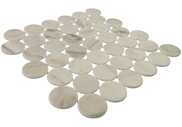 Calvari Terrene CAV-4041 Gray Penny Round Recycled Glass Mosaic Tile for Kitchen Backsplash, Shower Walls & Fireplace