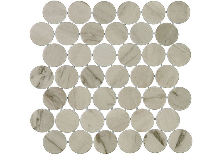Calvari Terrene CAV-4041 Gray Penny Round Recycled Glass Mosaic Tile for Kitchen Backsplash, Shower Walls & Fireplace