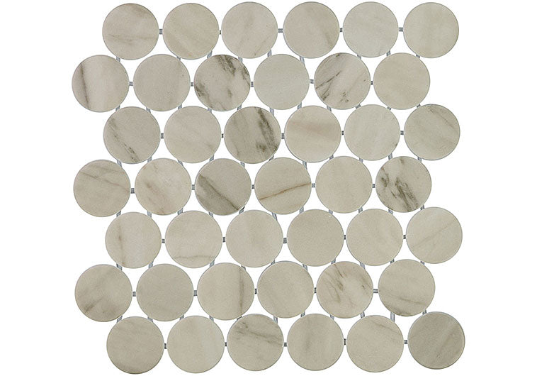 Calvari Terrene CAV-4041 Gray Penny Round Recycled Glass Mosaic Tile for Kitchen Backsplash, Shower Walls & Fireplace