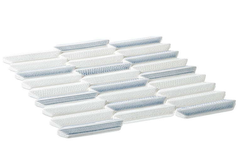 Chiseled Dreams elongated hexagon glass tile mosaic CDR-5594 Noon Siesta side view