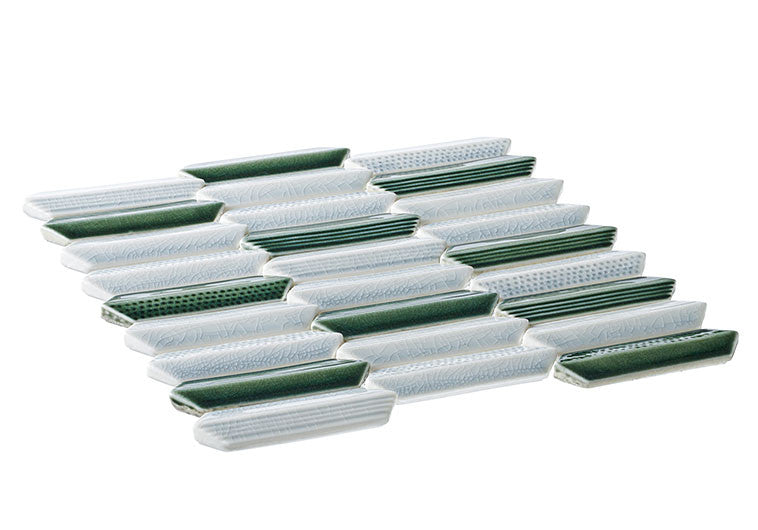 Chiseled Dreams elongated hexagon glass tile mosaic CDR-5595 Dalmation side View