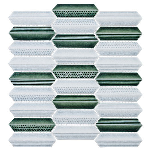 Chiseled Dreams elongated hexagon glass tile mosaic CDR-5595 Dalmation