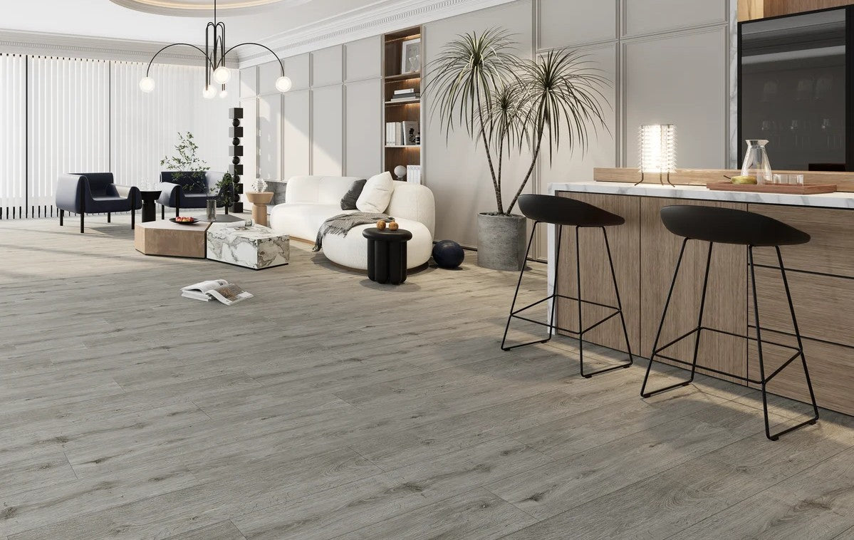 Durato V EVO MAX VMD-01 Florence Floor Installation kitchen and living room Gray tone