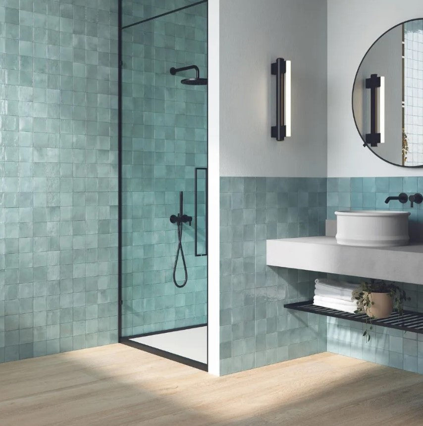 Elios Ceramica Clay Series 4 x 4 Glossy Aqua Shower Install
