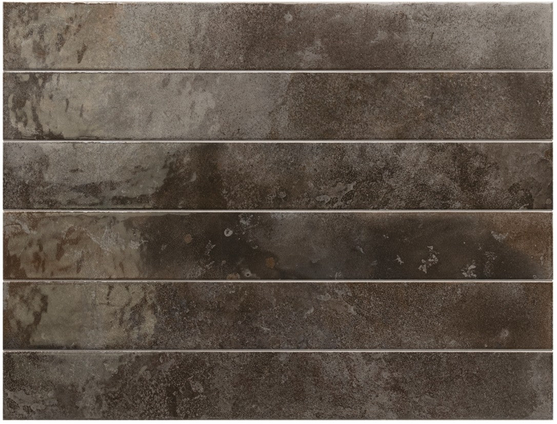 Glossy black subway ceramic wall tile, 2x16, with rich shade variation for a modern kitchen backsplash
