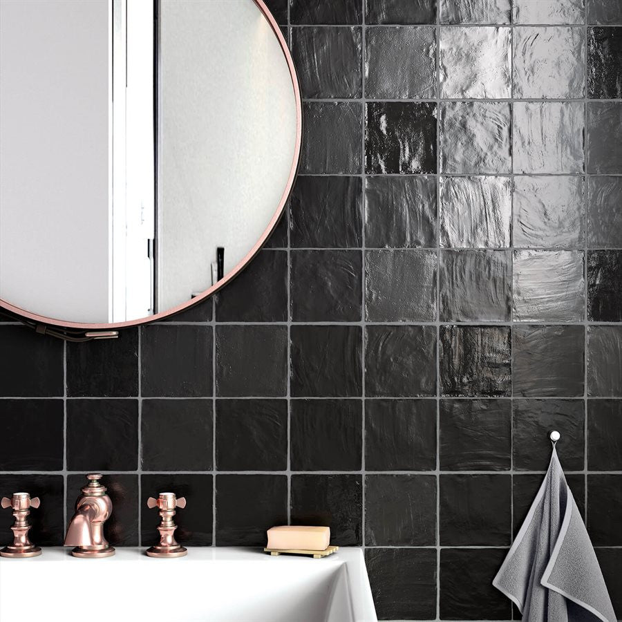 Equipe Mallorca 4 x 4 Black bathroom wall tile - Amagansett Jet Black 4 in. x 4 in., Montauk Jet Black 4x4 Mixed Finish Ceramic Tile,  MYORKA BLACK 4X4, Silk Daku 4 X 4