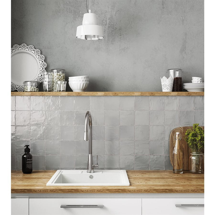 Equipe Mallorca 4 x 4 Grey kitchen backsplash tile - Amagansett Fog Grey 4 in. x 4 in., Montauk Fog Grey 4 x 4 Mixed Finish Ceramic Tile,  MYORKA Grey 4 X 4, Silk Gure 4 X 4