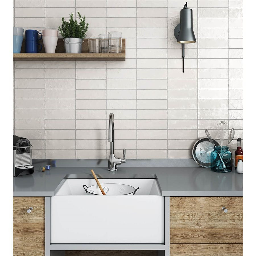 Equipe Mallorca 2 x 8 White stacked vertical kitchen backsplash - Amagansett Gin White 2 in. x 8 in., Montauk Gin White 2 x 8 Mixed Finish Ceramic Tile,  MYORKA White 2 X 8, Silk Shiro 2 X 8
