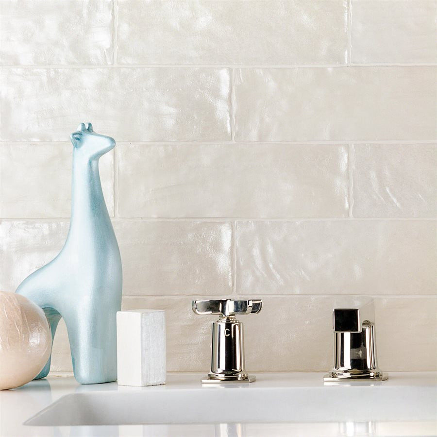 Equipe Mallorca 2 x 8 Cream vanity backsplash - Amagansett Sand Dune Cream 2 in. x 8 in., Montauk Sand Dune Cream 2 x 8 Mixed Finish Ceramic Tile,  MYORKA Cream 2 X 8, Silk Midori 2 X 8