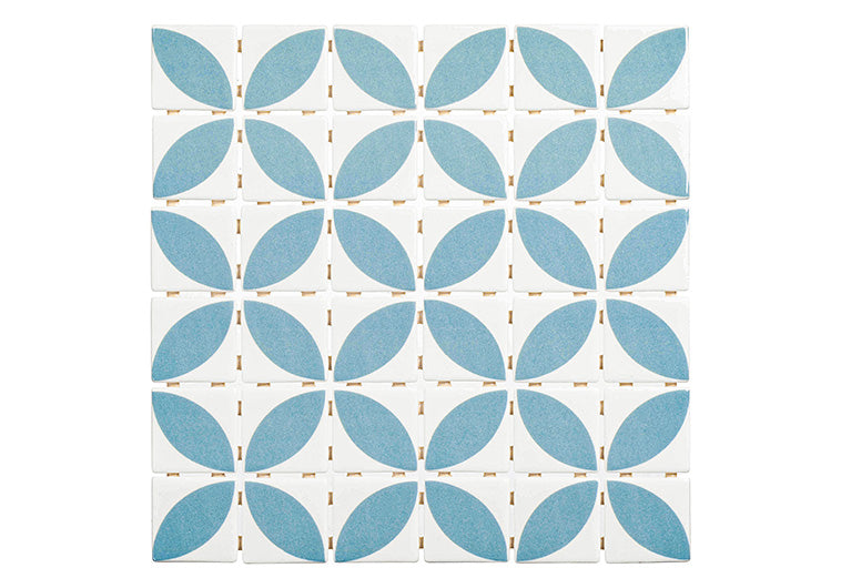 Foliaga Borage FOL-6411 blue and white floral recycled glass mosaic tile with matte and glossy accents