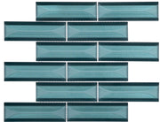 Bella Glass Frey Facade Hermosa Magic FYF-5493 green 2x6 metallic and frosted glass subway tile sheet