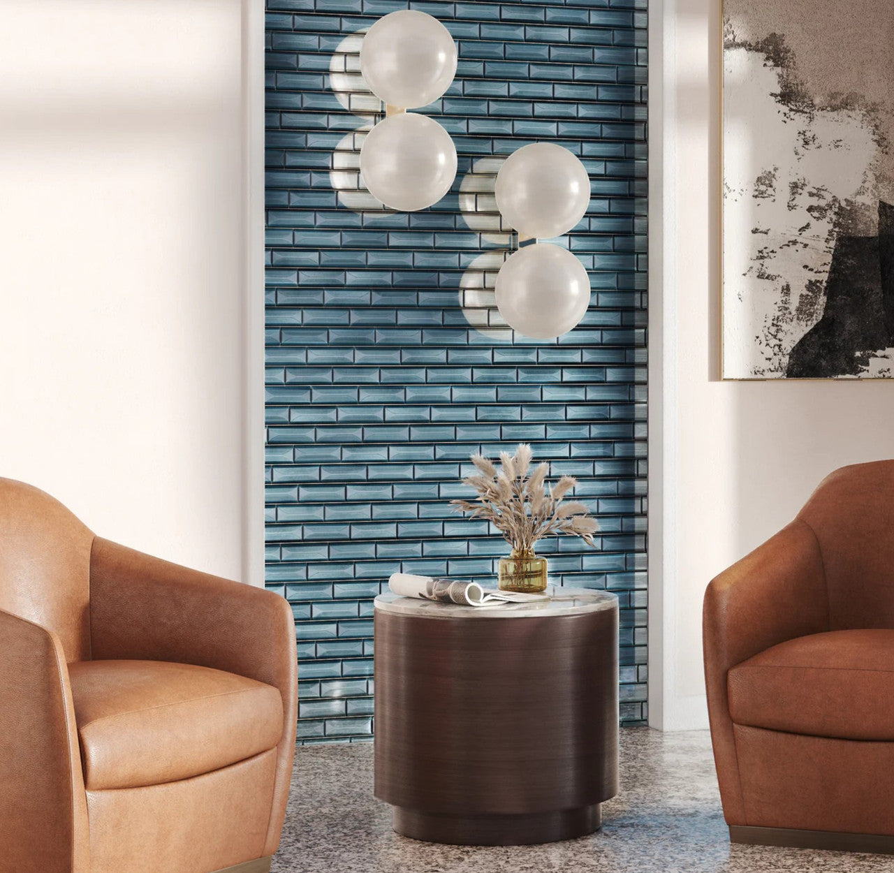 Frey Facade 2 x 5 Glass Subway Tile FYF-5494 Valley Tram Accent wall install