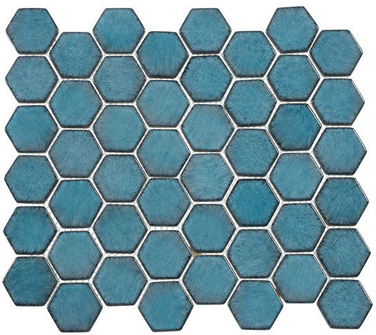 Greenwich Lafayette Blue Hexagon Glass Mosaic Tile - Kitchen Backsplash, Shower Walls & Pool