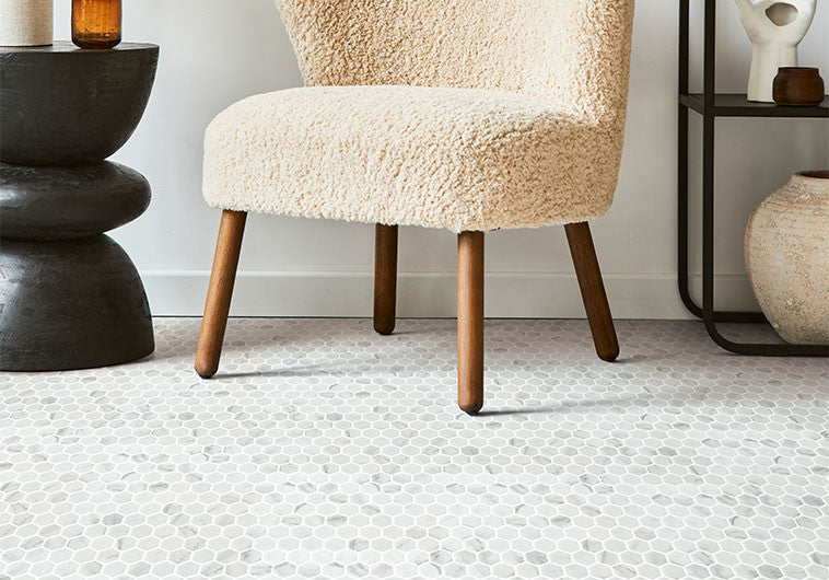 Grenada Views 1 inch hexagon recycled glass mosaic GV5401 Armor Point Floor Tile