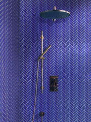 Mir Mosaic Cobalt Blue Glossy 1 x 3 herringbone mosaic HB-012 master shower wall tile