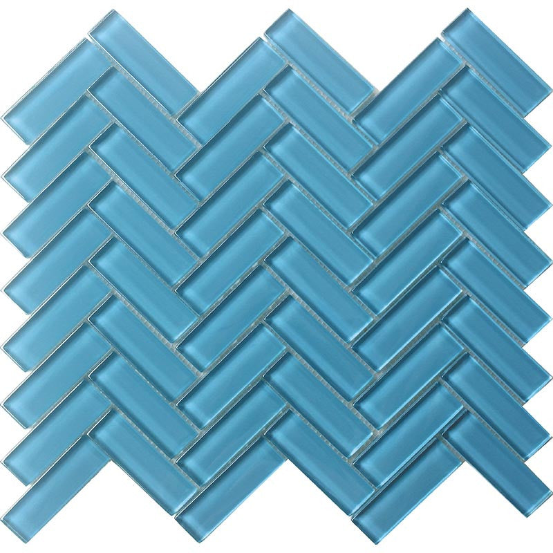 Mir Mosaic Turquoise Glossy 1 x 3 herringbone mosaic HB-042