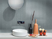 Mir Mosaic Pale Glossy 1 x 3 herringbone mosaic HB-095 bathroom sink wall