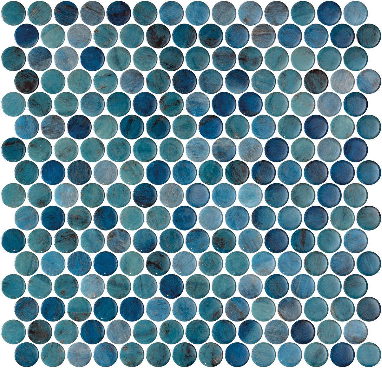 Bella Glass Tiles Hearth Palace Penny Round Forest Blue HP1PRFB