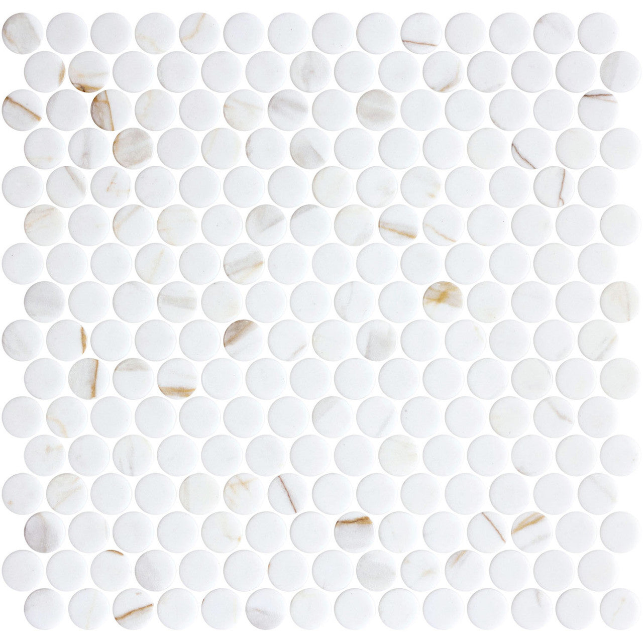 Bella Glass Tiles Hearth Palace Penny Round Matte Calacatta Gold HP1PRMCG