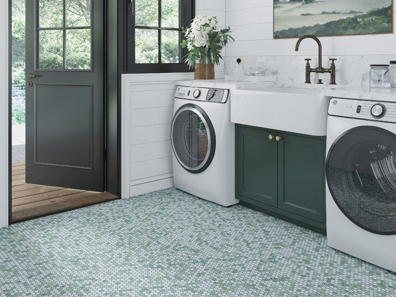 Ireland Series Marble Mosaic Aran IRD-P24 laundry room floor tile install
