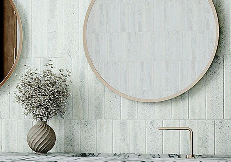 Irisa Collection IRA-1082 Cinisera rich green ceramic subway tile vanity backsplash installation