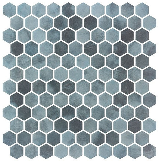 Luxacious Bay 1 inch hexagon recycled glass tile mosaic LXB-5444 Java Lagoon