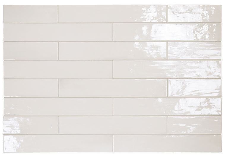 Manacor White MAN-26929 2.5 x 16 glossy Zellige look ceramic wall tile