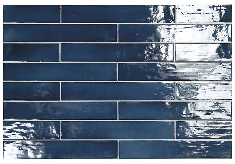 Manacor Ocean Blue MAN-26930 deep blue 2.5 x 16 glossy Zellige look ceramic tile