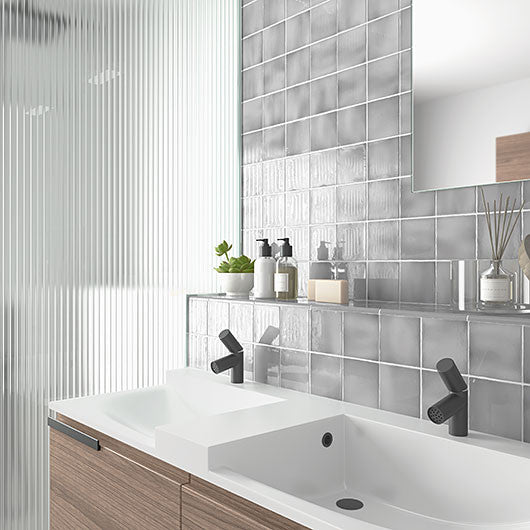 Manacor Collection 4 x 4 ceramic wall tile MAN-26917 Mercury Grey sink wall install