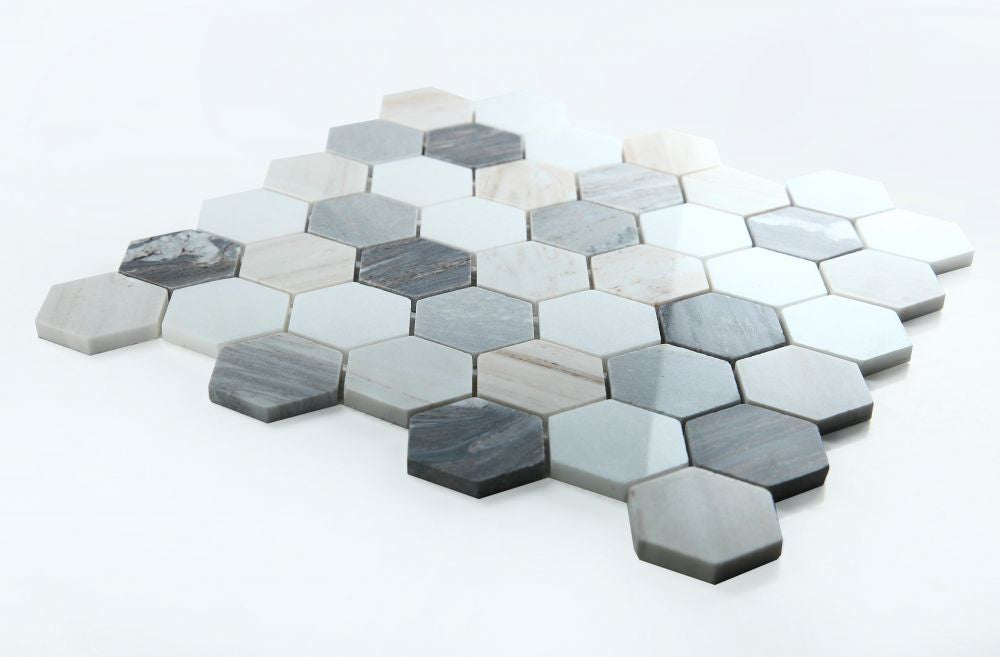 NB3318 Beach 2 x 2 hexagon Marble Mosaic tile at BELK Tile Angle View