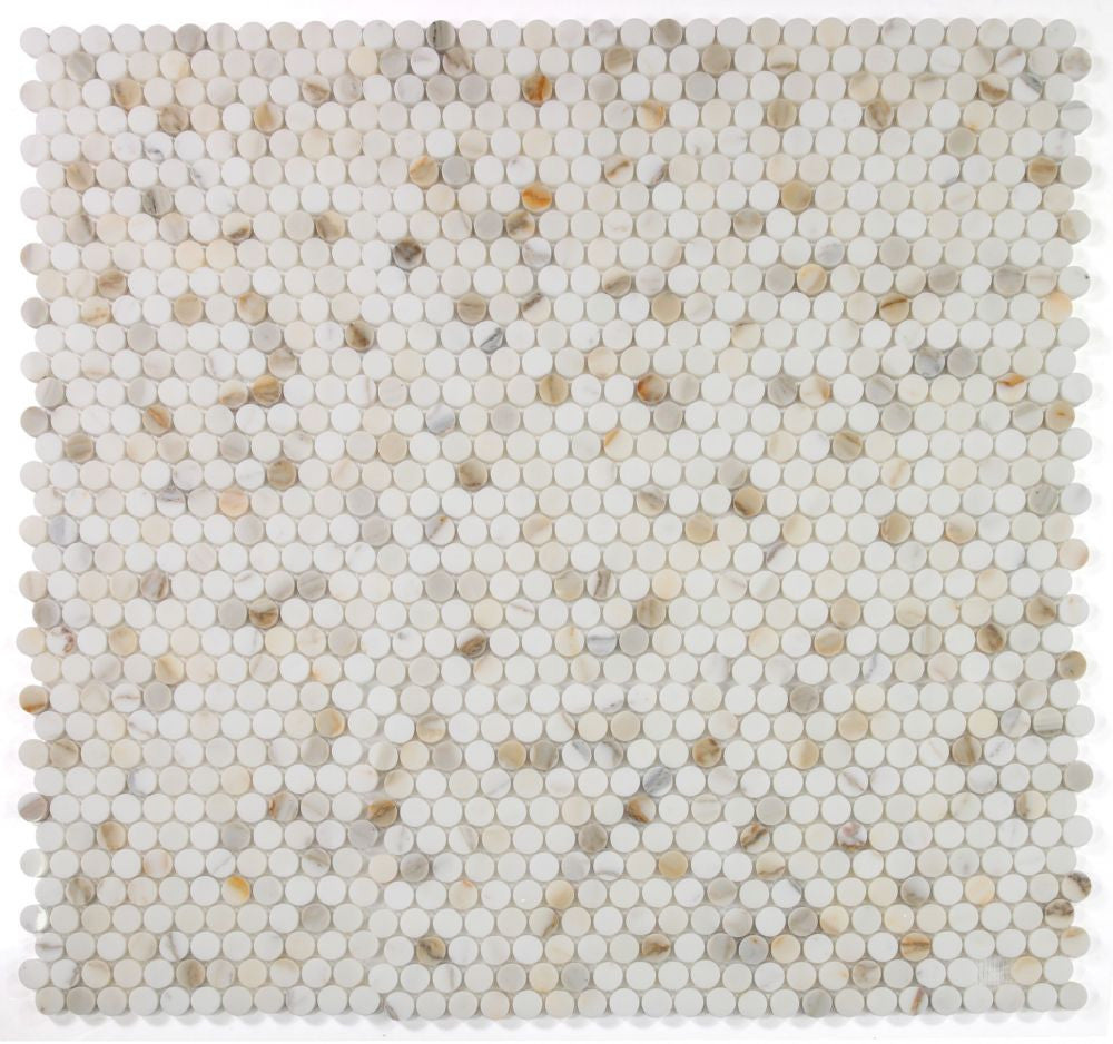 NB3622 Calacatta Polished Penny Round Marble Mosaic 9 sheets together