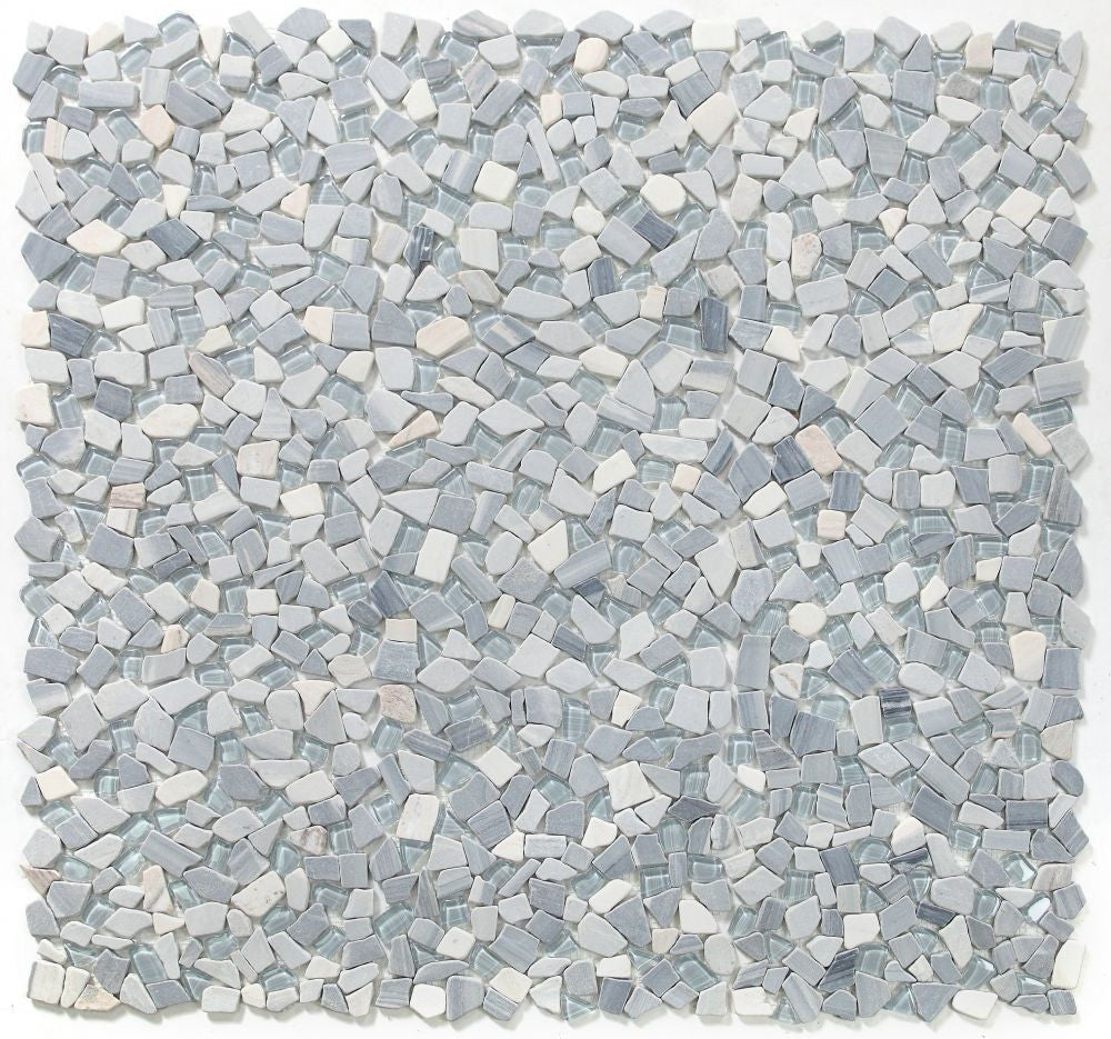 NB3630 Broken Pebble Blue Glass and Stone Mosaic 9 sheets together