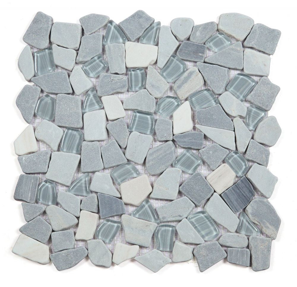 NB3630 Broken Pebble Blue Glass and Stone Mosaic