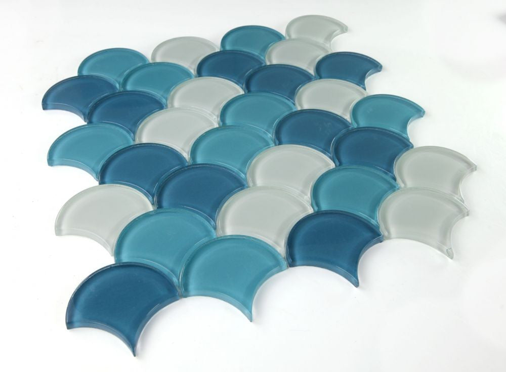 NB3702 Fish Scale Ocean Glass Mosaic Tile Angle View