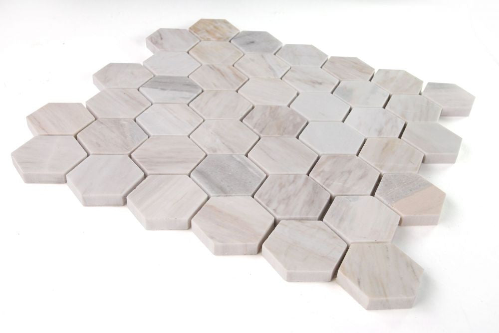 NB3728 Eurasian Polished 2 x 2 Hexagon Marble Mosaic Angle View